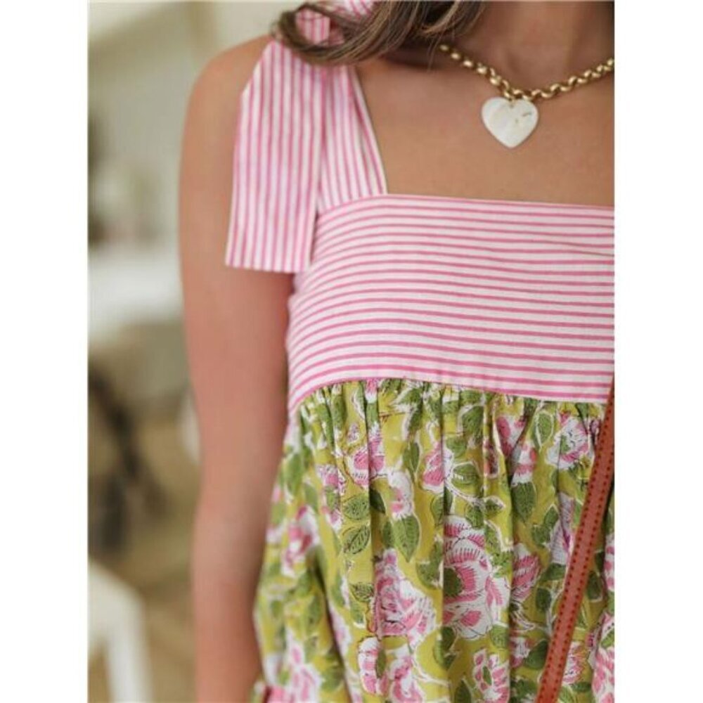A Classy Chic Boutique Green Floral Tie-Shoulder Sundress
